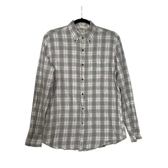 J. Crew Brushed Twill Button Down Shirt Slim Fit in Grey White Red Plaid Size M - Picture 1 of 10